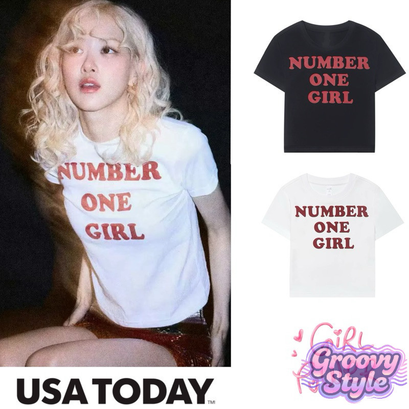 【groovy style】 เสื้อครอป ลาย NUMBER ONE GIRL ROSE T-shirtเสื้อยืดสีขาวผู้หญิงY2K สไตล์สาวเกาหลี ใส่ส