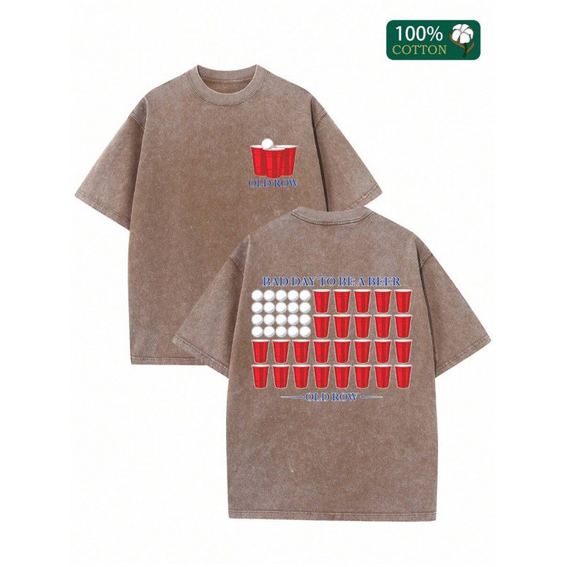 2026复古老230gBeer เสื้อยืดพิมพ์ลาย 230g Heavy Wash Batik Double-COD 4I4D