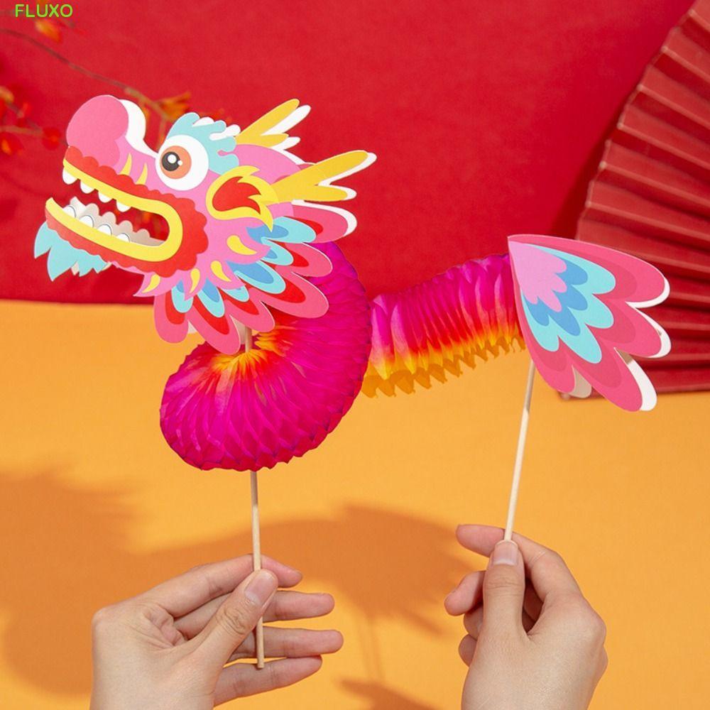 FLUXO เด็ก DIY Dragon Dance ของเล่น, Zodiac Handmade มือถือ Dragon Dance Craft, ศิลปะพรโบราณที่สมจริงสไตล์จีนกระดาษ Dragon Lunar ปีใหม่