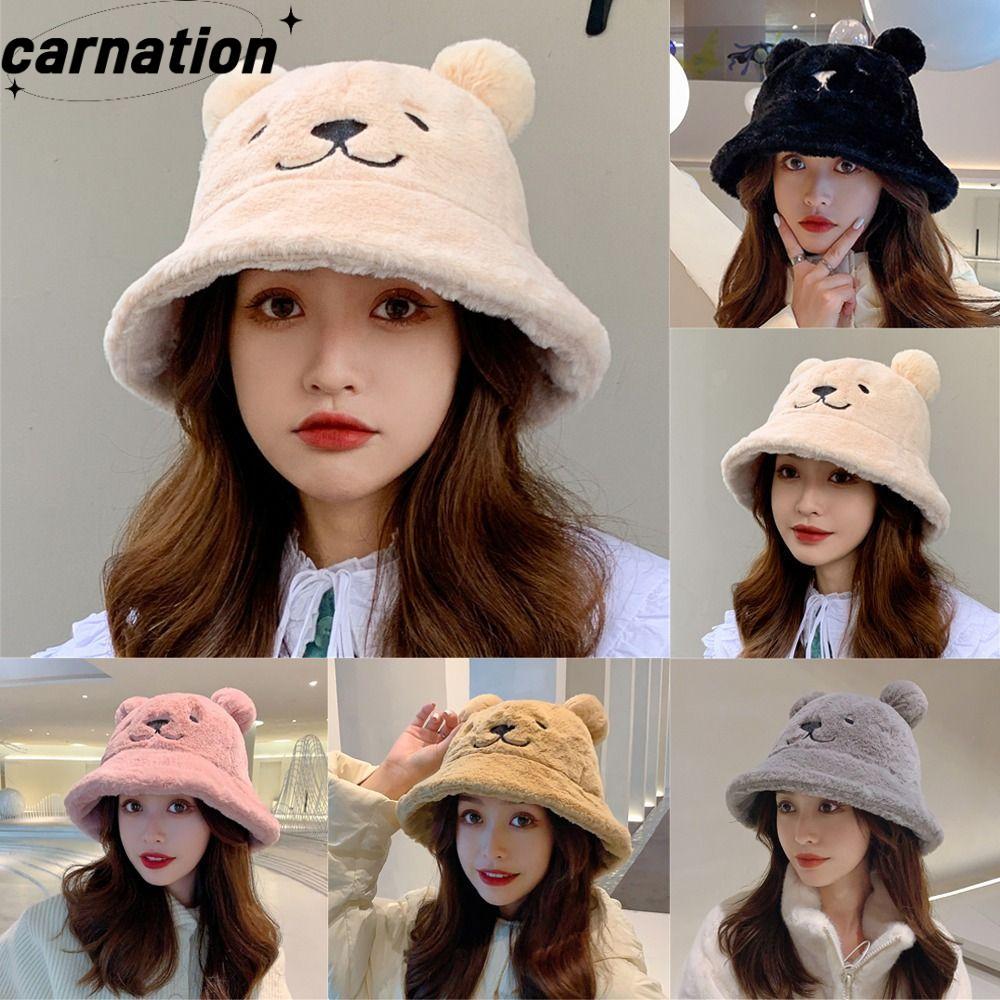 CARNATION Fur Bucket Hat Fashion Warm Women Basin Hat