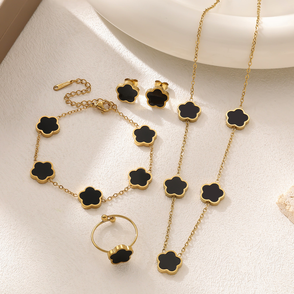 HT พืชสีขาว Fritillary Five-Leaf Clover ดอกไม้ไทเทเนียมเหล็กสร้อยคอสแตนเลส Clavicle Chain