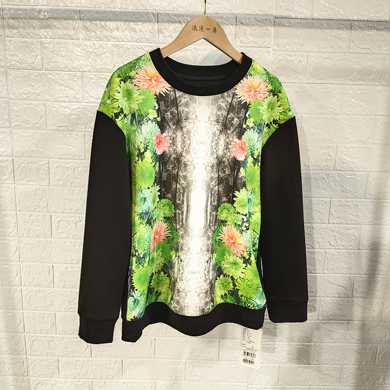 RME/Romantic One- Piece ผู้หญิงแขนยาวเสื้อแจ็คเก็ตหลวมลายดอกไม้พิมพ์รอบคอฤดูใบไม้ร่วงฤดูหนาวเสื้อกัน