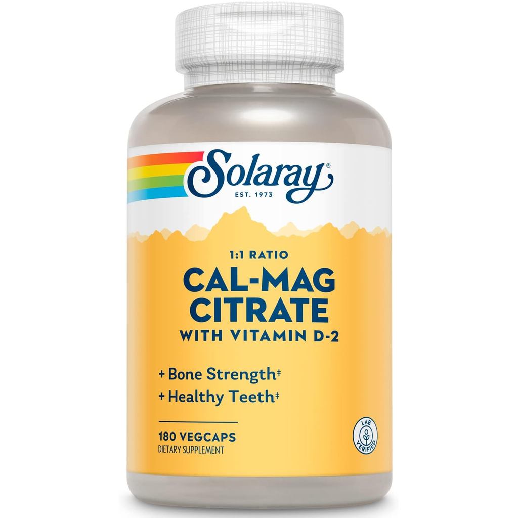 SOLARAY Calcium Magnesium Citrate 1:1 Ratio w/Vitamin D 2 - Calcium Supplements for Women and Men - 