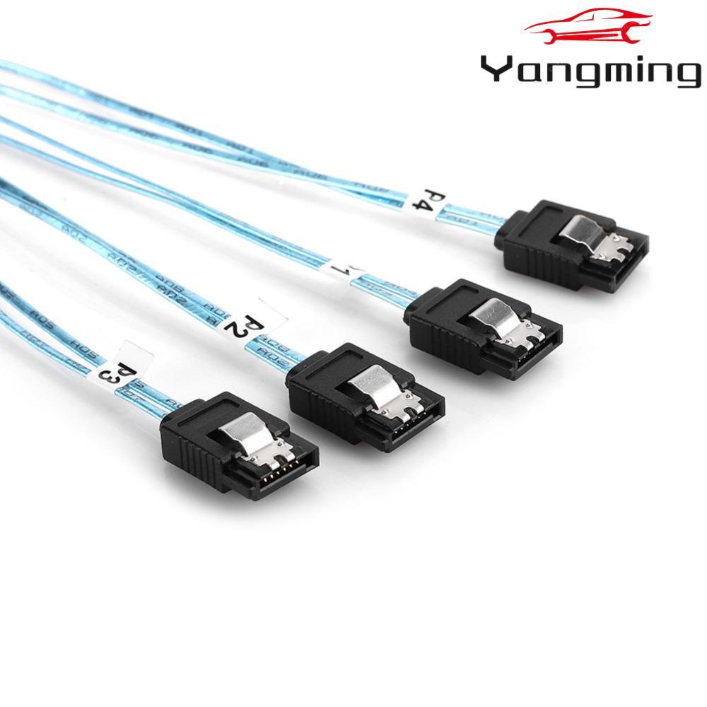 YANGMING สายเคเบิล SAS ขนาดเล็ก, 6Gbps 1 เมตร SFF-8088 สายเคเบิล 26P ถึง 4 X SATAs, ตัวควบคุมการจัดเก็บสายส่งข้อมูลแบบพกพาที่ทนทาน