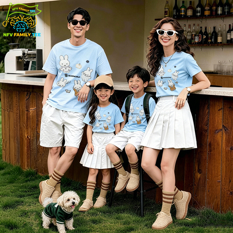 วัสดุใหม่🐰COD NFV Family Tee ชุดครอบครัว เสื้อยืดแขนสั้น เสื้อเด็ก เบาเย็น ลายพิมพ์กระต่ายน่ารัก ผ้า