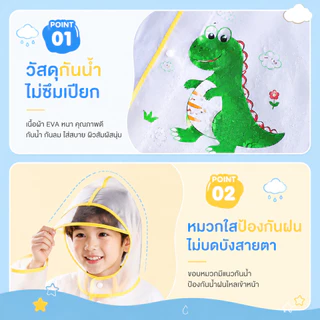 KAISER พร้อมส่ง‼ชุดกันฝนเด็ก ลหมวกปีกใหญ่ขึ้น ชุดกันฝน แบบหน ลายการ์ตูนน่ารัก มีกระเป๋า สวมใส่กันลมและกันฝน 85-145 ซม.