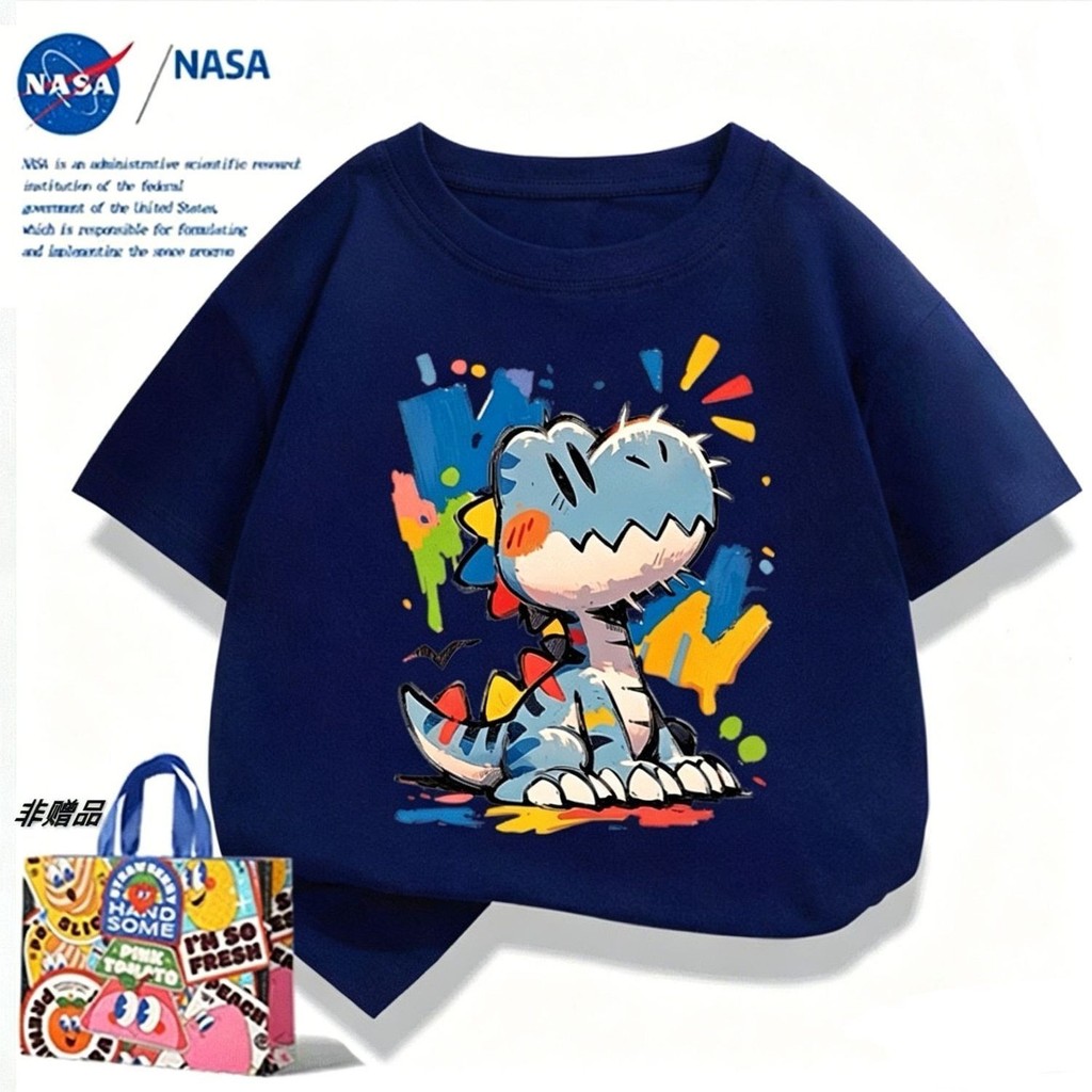 NASA American Fun Graffiti ไดโนเสาร์พิมพ์เสื้อผ้าเด็กแขนสั้น T#NASA美式趣味涂鸦恐龙印花童装短袖T