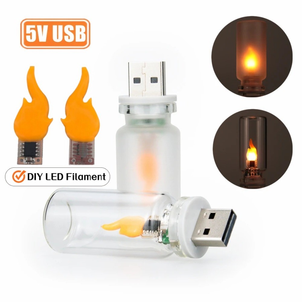 3V LED Cob แฟลชเทียน Edison เปลวไฟ LED Filament 2200K ไดโอดวันเกิดตกแต่งหลอดไฟอุปกรณ์เสริมเทียน DIY ปลั๊ก USB