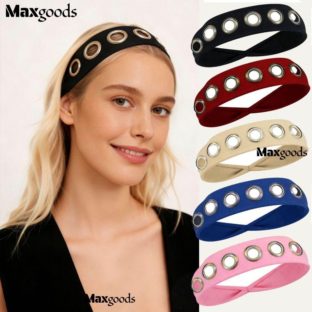 MAXGOODS5R Grommet แถบคาดศีรษะ,แฟชั่นยืดหยุ่น Hollowed Out ตาไก่แถบคาดศีรษะ,หัว Punk สไตล์อุปกรณ์เสริมผมแถบคาดศีรษะกว้าง