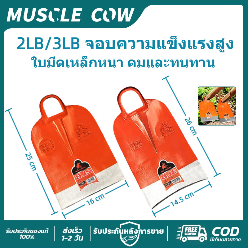 MUSCLE COW หัวจอบ 2-3 ปอนด์ เหล็กเกรดพรีเมียม แข็งแรง ทนทาน คมแหลม สำหรับงานเกษตร ทำสวน