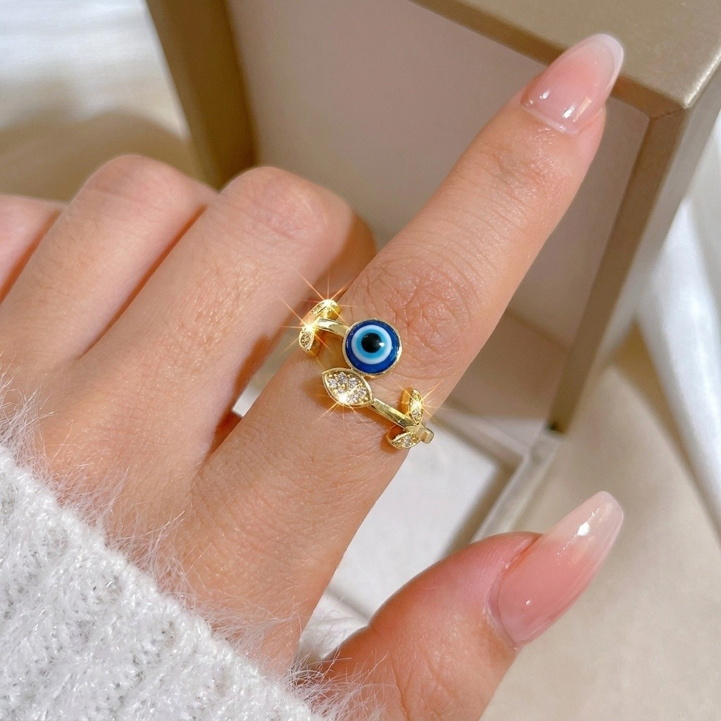 Gmai Evil Eye Leaf ทองแดง Inlay งบแหวน Y2K Streetwear ความงามแฟชั่นเครื่องประดับสําหรับของขวัญวัยรุ่น Punk Rock Hiphop อุปกรณ์เสริม