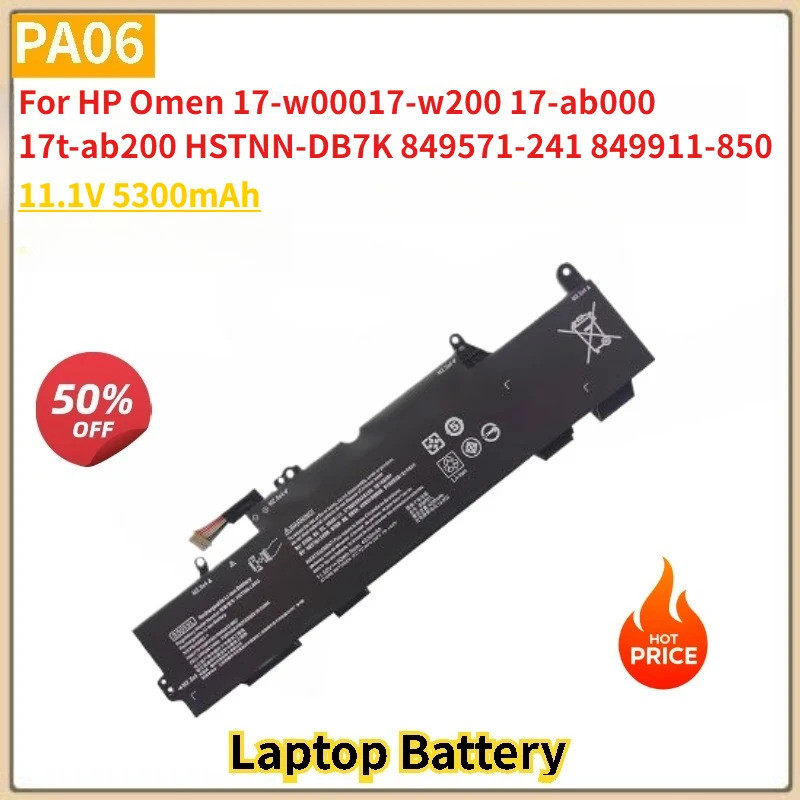 PA06 แบตเตอรี่แล็ปท็อป 11.1V 5300mAh สําหรับ HP Omen 17-ab000 17t-ab200 17-w000 17-w200 849571-241 8