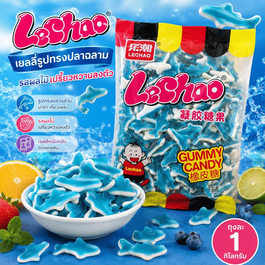 พร้อมส่ง Lechao เยลลี่ผลไม้รูปปลาฉลาม เยลลี่ปลาฉลาม เยลลี่ รสผลไม้ เปรี้ยวหวานลงตัว อร่อยนุ่มเคี้ยวเพลิน