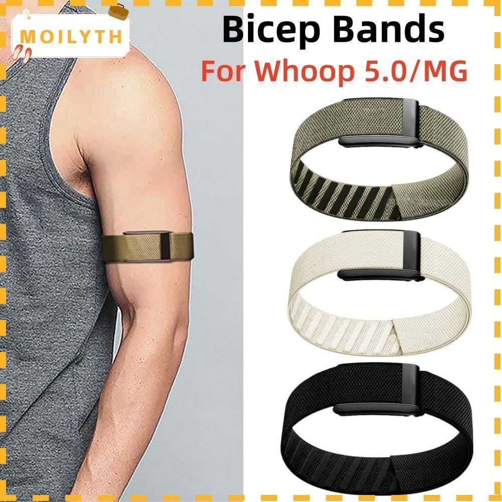 MOILYTH Elastic Bicep Band, Adjustable Breathable Nylon Sport Band, Premium Replacement Cozy Sweatproof Sport Arm Strap for Whoop 5.0 One/Peak/Life(MG) การออกกําลังกาย