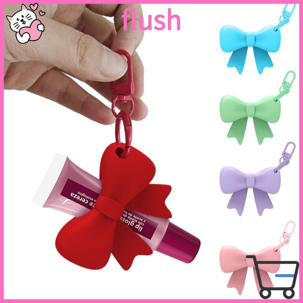 FLUSH แขนป้องกันลิปกลอสพร้อมพวงกุญแจพกพาสะดวกโบว์ที่ใส่ลิปสติก,พวงกุญแจลิปบาล์มซิลิโคนแบบพกพาอุปกรณ์เสริมกระเป๋าเป้
