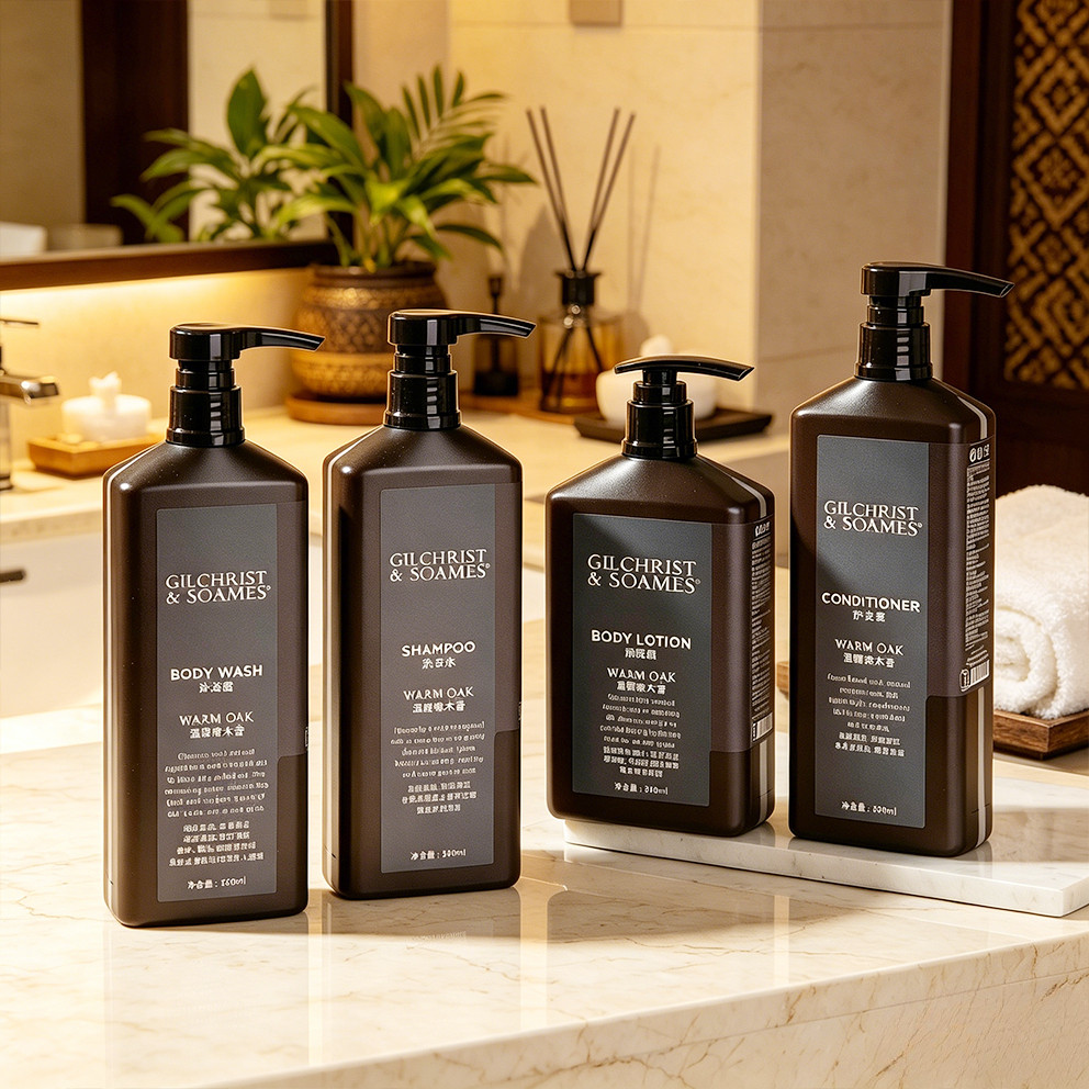 GILCHRIST & SOAMES Warm Oak Scent Hotel Toiletries Shampoo Conditioner Body Wash Body Lotion – 360ml