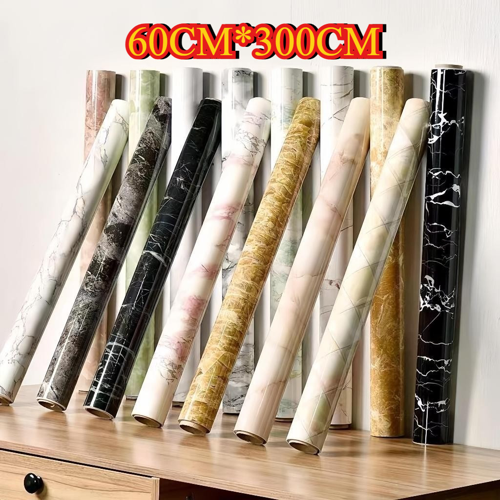 60*300cm สติ๊กเกอร์หินอ่อนทนความชื้น ครัวสติ๊กเกอร์ติด วอลเปเปอร์กันน้ำมันกระเด็น ใช้สำหรับติดผนังห้องครัว