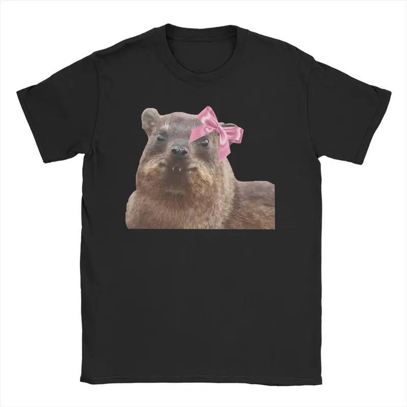 2026Novelty Hyrax Awawa เสื้อยืดผู้ชายลูกเรือคอผ้าฝ้ายเสื้อยืดน่ารัก Rock Hyrax สวมโบว์แขนสั้น Tees 