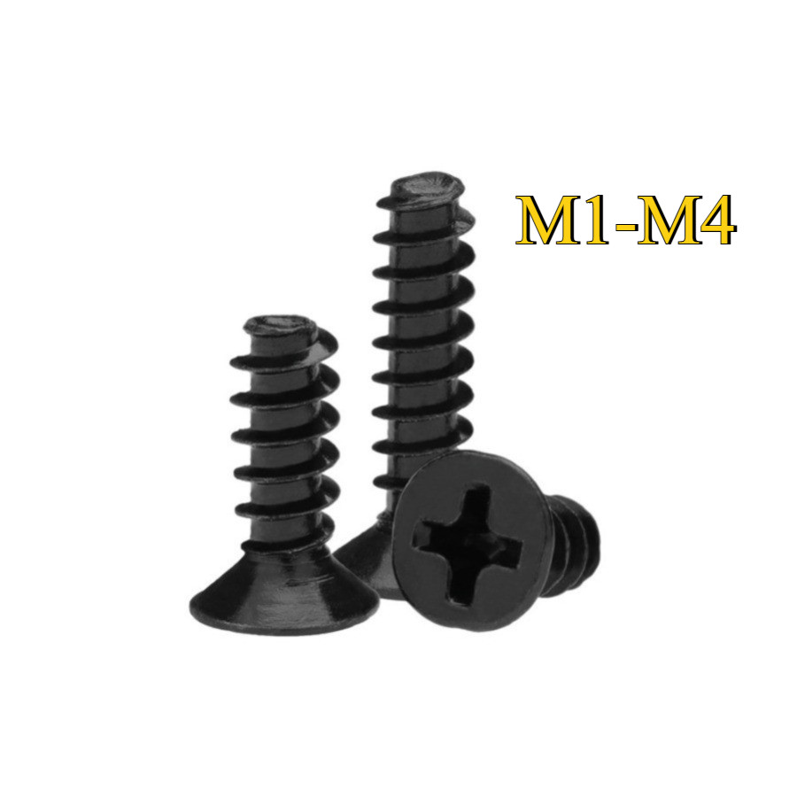 KB cross countersunk หัวหางแบน self-sting สกรูของเล่นเหล็กคาร์บอนสีดํา, สกรูไฟฟ้า M1-M4KZP-MB