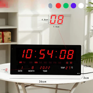 NEW item JH-3615B นาฬิกาดิจิตอลแขวนผนัง จอLED 3สี ตั้งปลุกได้เตือนทุกชั่วโมงได้ สินค้าพร้อมส่ง