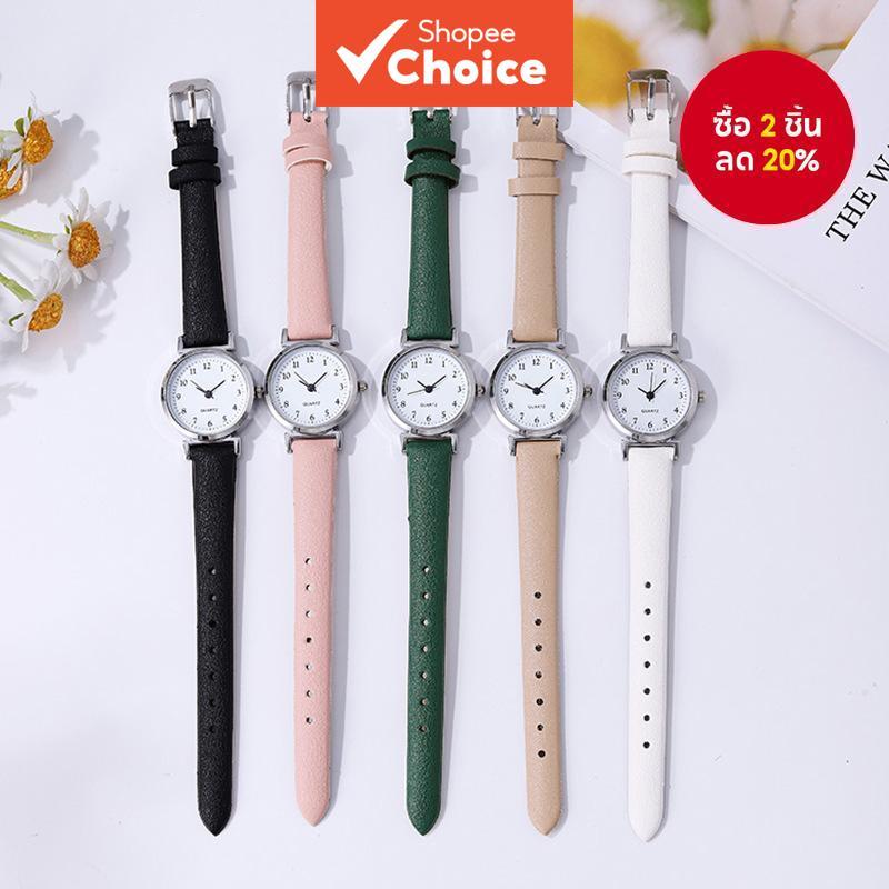 นาฬิกาหน้าปัดเล็กมินิมอล สายหนังแท้สอบศึกษาของขวัญสีขาวสีดําสีชมพูสําหรับผู้หญิง