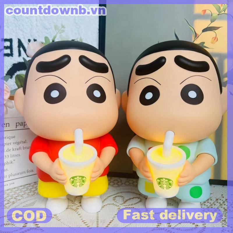 CO 1 ชิ้นไวนิลนมชาถ้วยเรืองแสงเดสก์ท็อปเครื่องประดับ 25 ซม.ใหม่ Crayon Shin-Chan มือตุ๊กตา Noob อะนิ