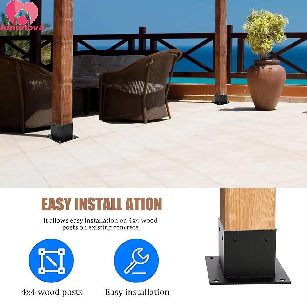LUNANOVA ไม้โพสต์ฐาน, Heavy Duty วงเล็บโลหะสีดํา, ความทนทานก่อสร้างกลางแจ้ง Rust Proof Pergolas สนับ