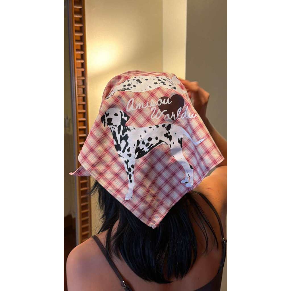 Amisou Dalmatian Scarf Cap - Checkered Head Covering Hat
