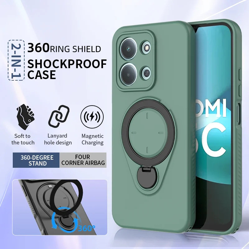 360° หมุนแม่เหล็กยืนเคสโทรศัพท์สําหรับRedmi 15Cชาร์จไร้สายเกราะกันกระแทกป้องกันRedmi15C Cover