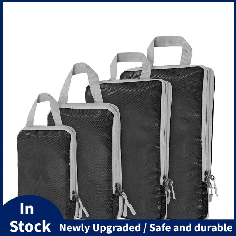 4 ชุด Ultralight Packing-Cubes การบีบอัด Packing-Cubes สีดําโพลีเอสเตอร์กระเป๋าเดินทางสําหรับกระเป๋า