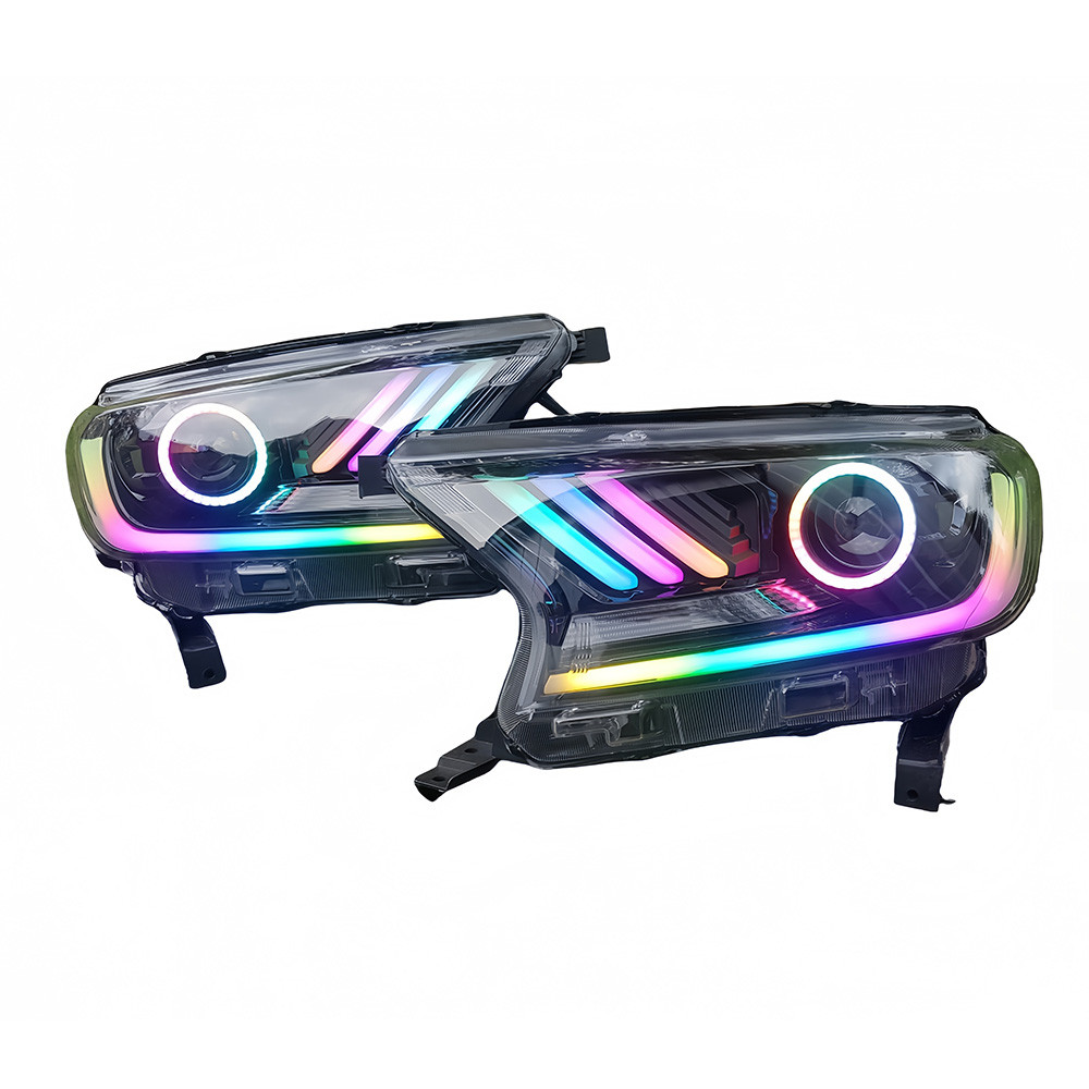 ใหม่สไตล์ใหม่ Led RGB halo ชุดไฟหน้าสําหรับ Ford Ranger PX2 / PX3 Wildtrak Mustang สไตล์โปรเจคเตอร์ 