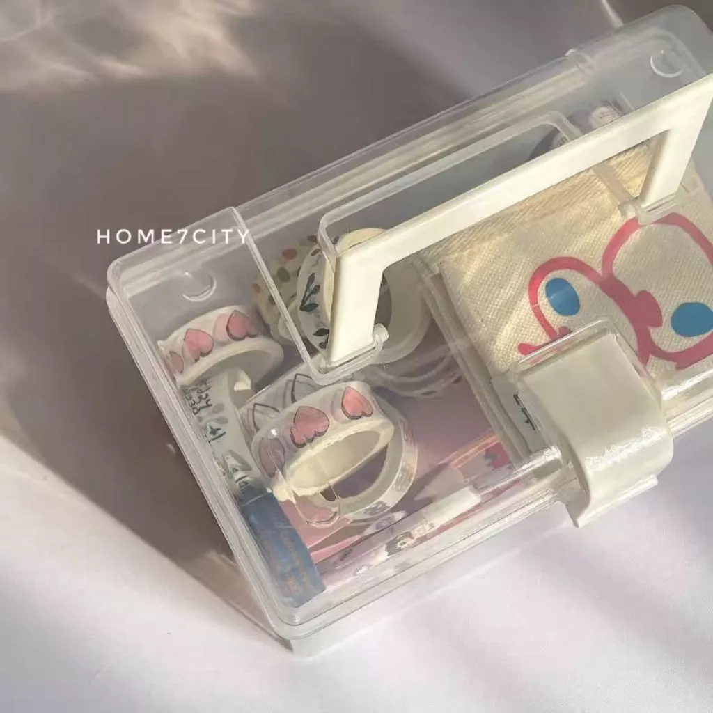 Hithome กล่องเก็บของอเนกประสงค์ กล่องใส มีหูหิ้ว ใส่ยา/เครื่องสำอาง กล่องจัดระเบียบของใช้ กล่องใส่ของ แถมสติ๊กเกอร์ฟรี! thumbnail 9