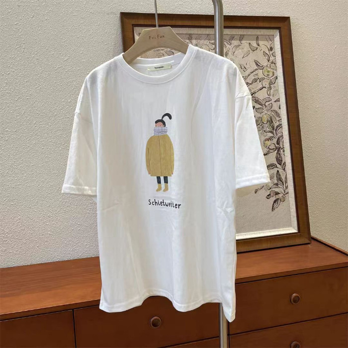 COD123 พิมพ์รุ่น [200g] ผ้าฝ้าย 100% Combed เสื้อยืดแขนสั้นผู้หญิงฤดูร้อนหลวมรอบคอ Top Bottoming เสื