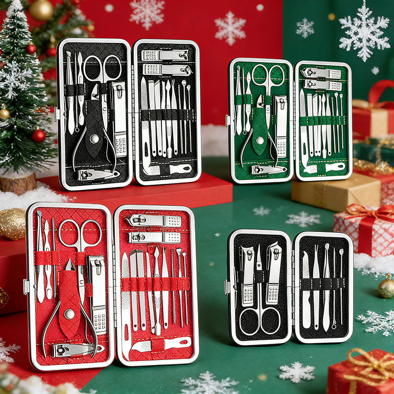 Christmas🎅พร้อมส่ง กรรไกรตัดเล็บครบเช็ต 19ชิ้น ชุดตัดเล็บ เครื่องมือหยิบหู อุปกรณ์ตัดเล็บ