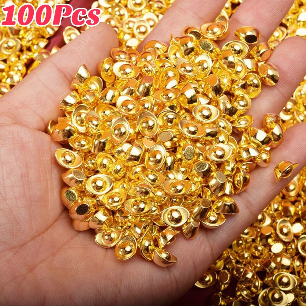 100 ชิ้นจีน Lucky Gold Ingot เครื่องประดับ Mini Solid Shiny Alloy Fortune Decor สําหรับของขวัญปีใหม่