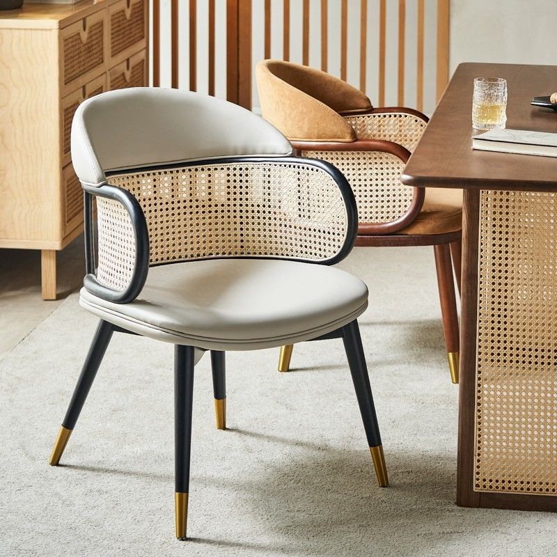 Modern light luxury restaurant chair simple solid wood rattan dining chair cafe milk tea shop makeup