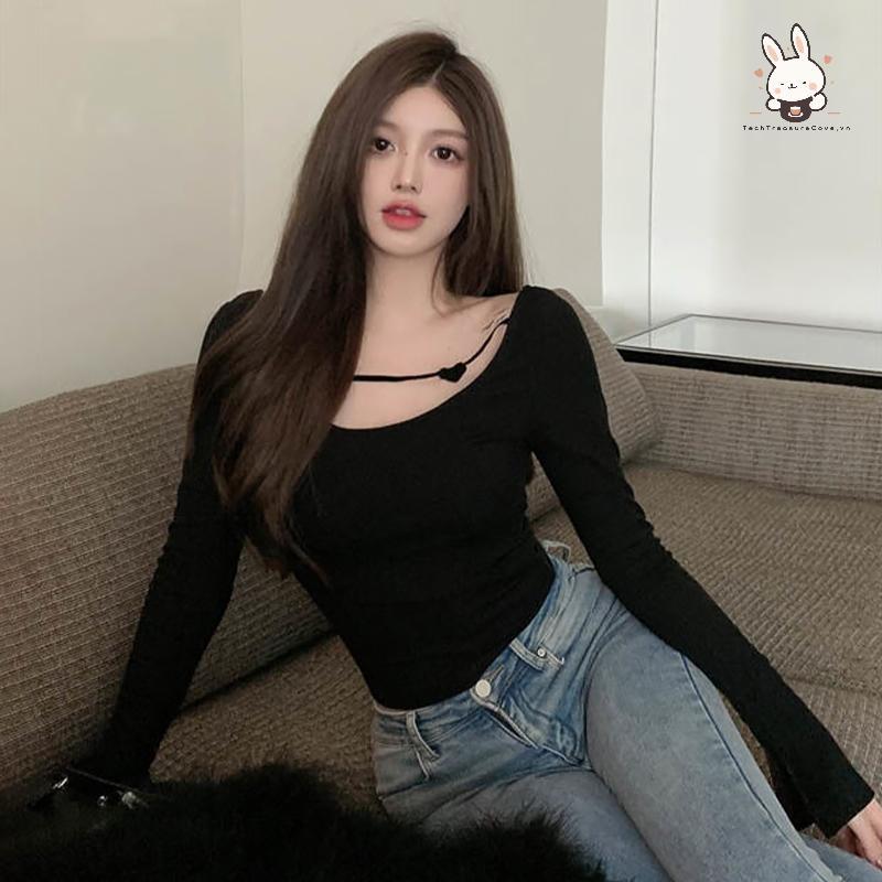 [Teh] เสื้อยืดแขนยาวเซ็กซี่คอขนาดใหญ่แบบใหม่สําหรับผู้หญิง [VN]