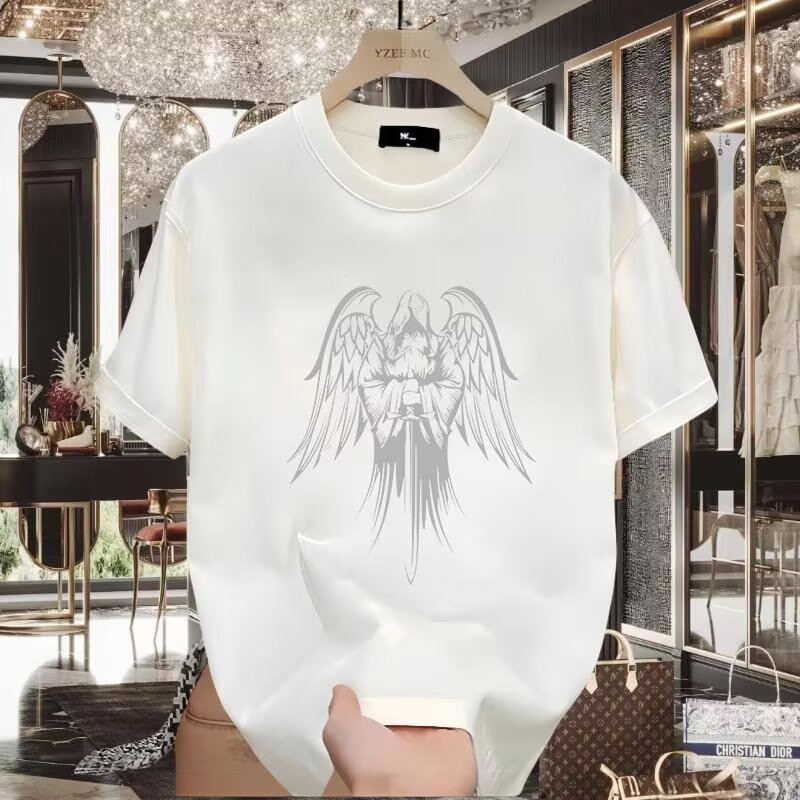 2026อเมริกันแองเจิลปีกข้ามพิมพ์แขนสั้นเสื้อยืดชายเยาวชนหลวมรอบคอสบายๆครึ่งแขนฤดูร้อนปลาค็อด 7CPZ