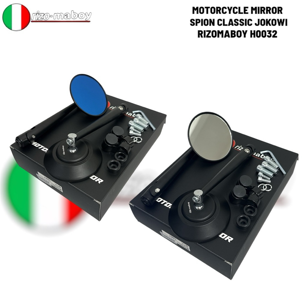 Rizo-maboy Racing - กระจกทรงกลม CNC คลาสสิก Rizo-maboy กระจกคลาสสิกสากล กระจกสีขาวและสีน้ําเงิน แก้ว