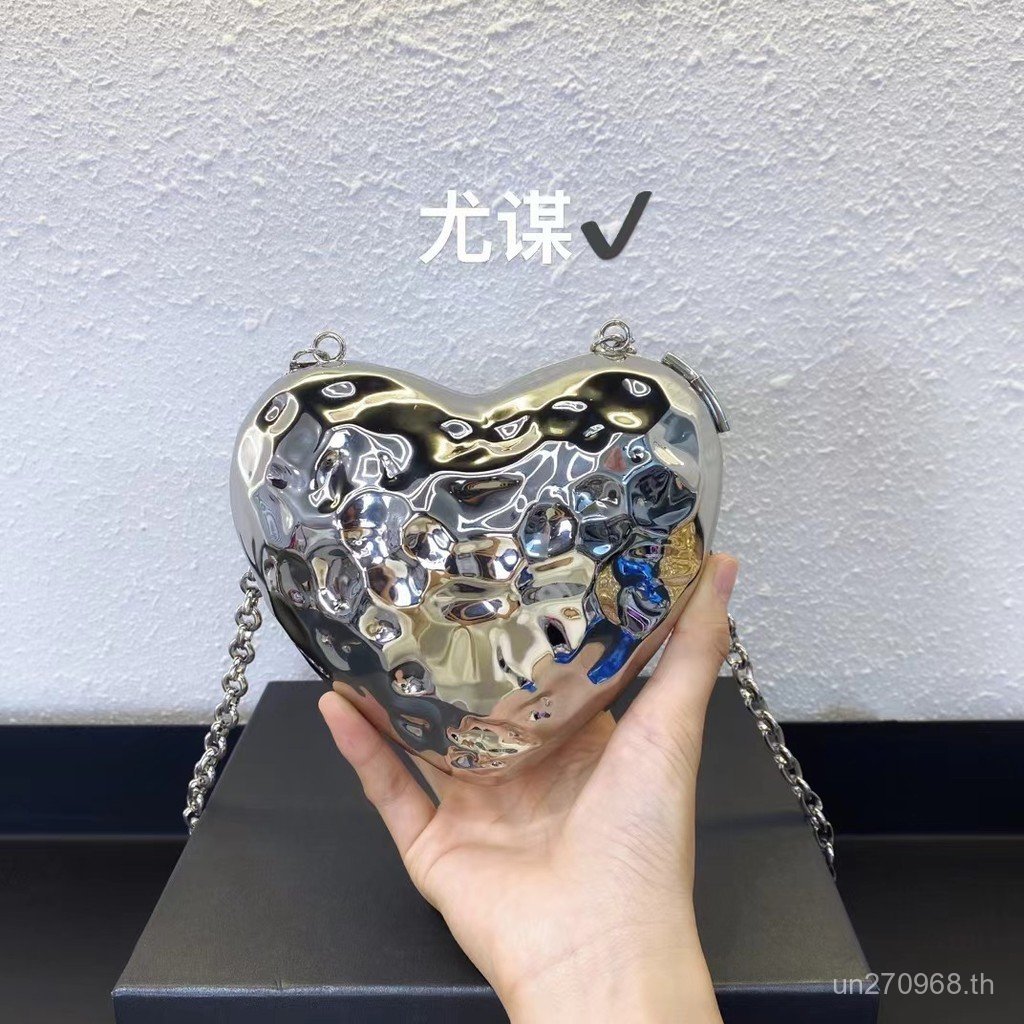 กระเป๋าคล้องบ่า Meteorite Mini Chain ทรงหรู สำหรับงานพิเศษ ลายโลหะเงิน รุ่น 7O1O