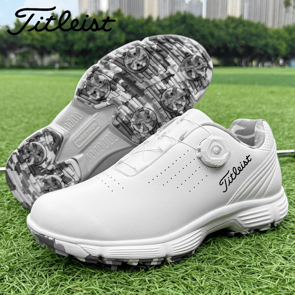 รองเท้ากอล์ฟผู้ชาย Titleist ใหม่ ออกแบบระบายอากาศ กันลื่น เล็บที่ถอดออกได้ สวมใส่สบาย เหมาะสำหรับเป็นรองเท้าลำลอง