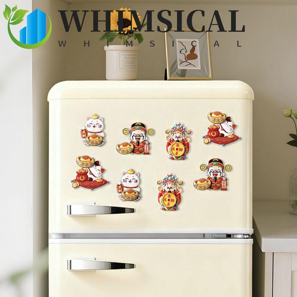WHIMSICAL แม่เหล็กติดตู้เย็น 3D, Maneki Neko หมุนได้สติกเกอร์แม่เหล็กปีใหม่, Creative Reusable God o