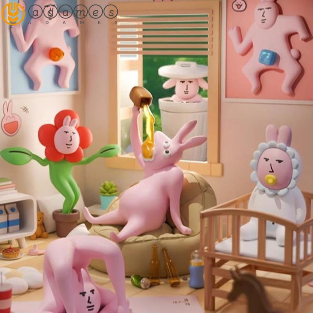 ADAMES My Friend Rabbit Action Figure, การ์ตูนตลกกระต่ายสีชมพูตุ๊กตา, น่ารักน่ารักคอลเลกชันรูปปั้น M