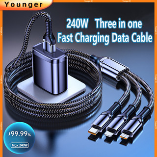 3 In 1 200W Duckbill Super Fast Charge สายสังกะสีสายชาร์จ 6A ตกปลาสุทธิทอผ้าสายเคเบิลข้อมูลสําหรับ Type C Micro IOS16/17