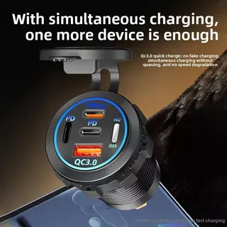 2/3/4 พอร์ต PD QC 3.0 USB Car Charger พร้อมโวลต์มิเตอร์ Socket Power Outlet Adapter กันน้ําสําหรับ 12 V/24 V รถ ATV เรือขายร้อน