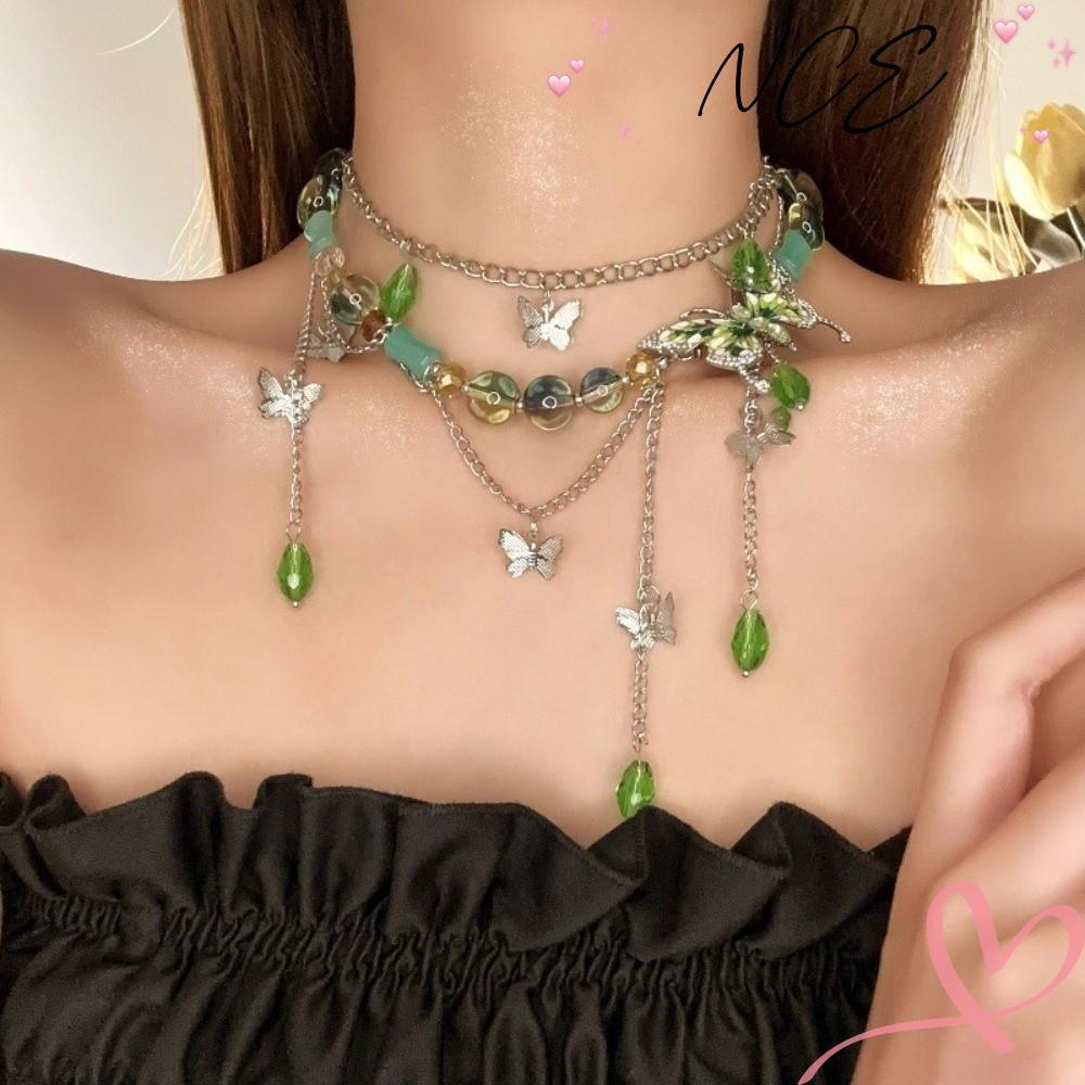 NCE สร้อยคอผีเสื้อ, Rhinestone เงา Water Drop พู่ลูกปัด, เครื่องประดับโกธิคของขวัญงานแต่งงาน Charm ส
