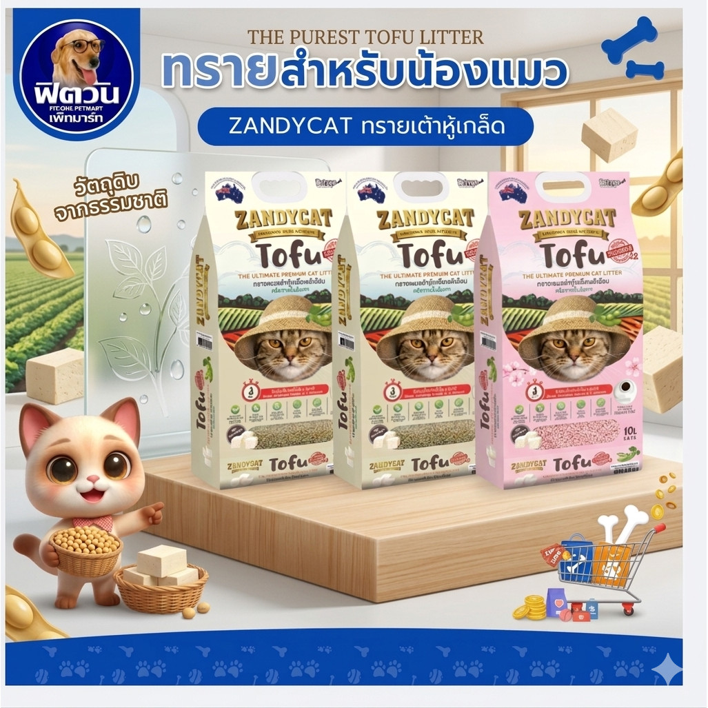 ทรายแมวเต้าหู้เกล็ด ZANDY CAT TOFU สูตร ออริจินอล 10 ลิตร{ทรายแมว}