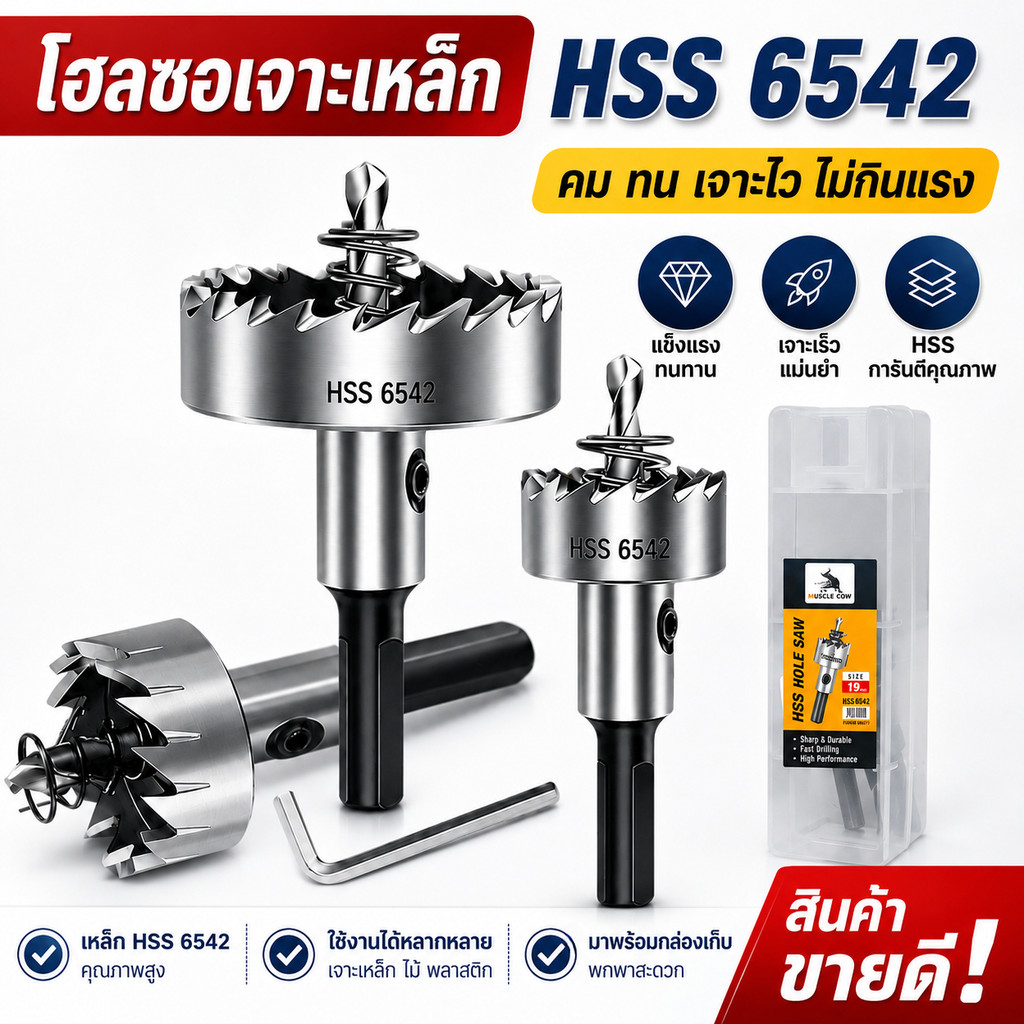 Muscle Cow โฮลซอ เจาะสแตนเลส เหล็ก อลูมิเนียม ขนาด12-55MM หัวเจาะ ดอกเจาะโฮลซอว์ Hole Saw ดอกเจาะรู ดอกเจาะสว่าน