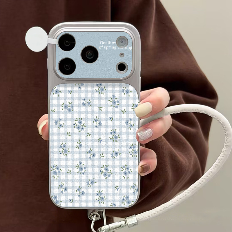 เคสหนังติดกันอินสแตนต์ ลายดอกไม้สีฟ้า น่ารัก สไตล์ฮิต เข้ากันได้กับIPhone 17 13 air 12 16 14 11 15 Pro Max 16 15 Plus