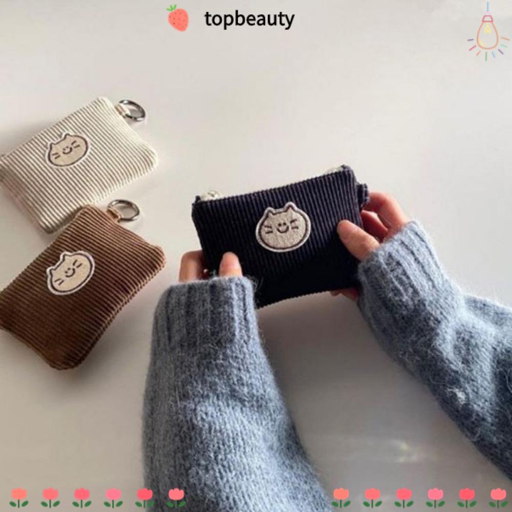 Topbeauty Fashion Waffle Zippered Bag, กระเป๋าใส่เหรียญผ้าลูกฟูกแฟชั่นที่ทนทานต่อการสึกหรอ, Corduroy Mini Corduroy Zero Wallet